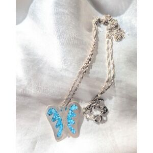 Inlaid Turquoise Butterfly Sterling Silver Necklace Boho Southwestern Artisan